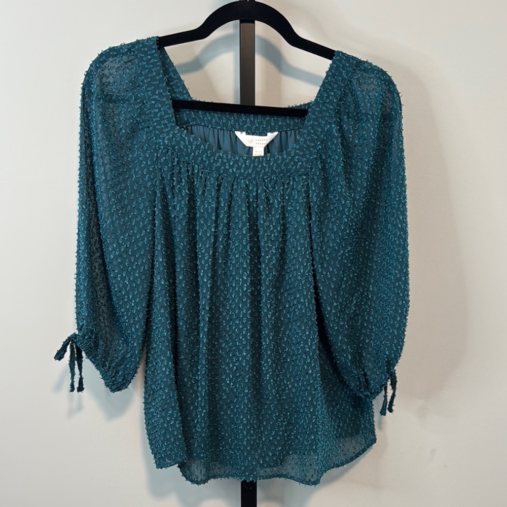 Kohl’s LC Lauren Conrad Teal Women's Square Neck Peasant Top Petite XS New NWT